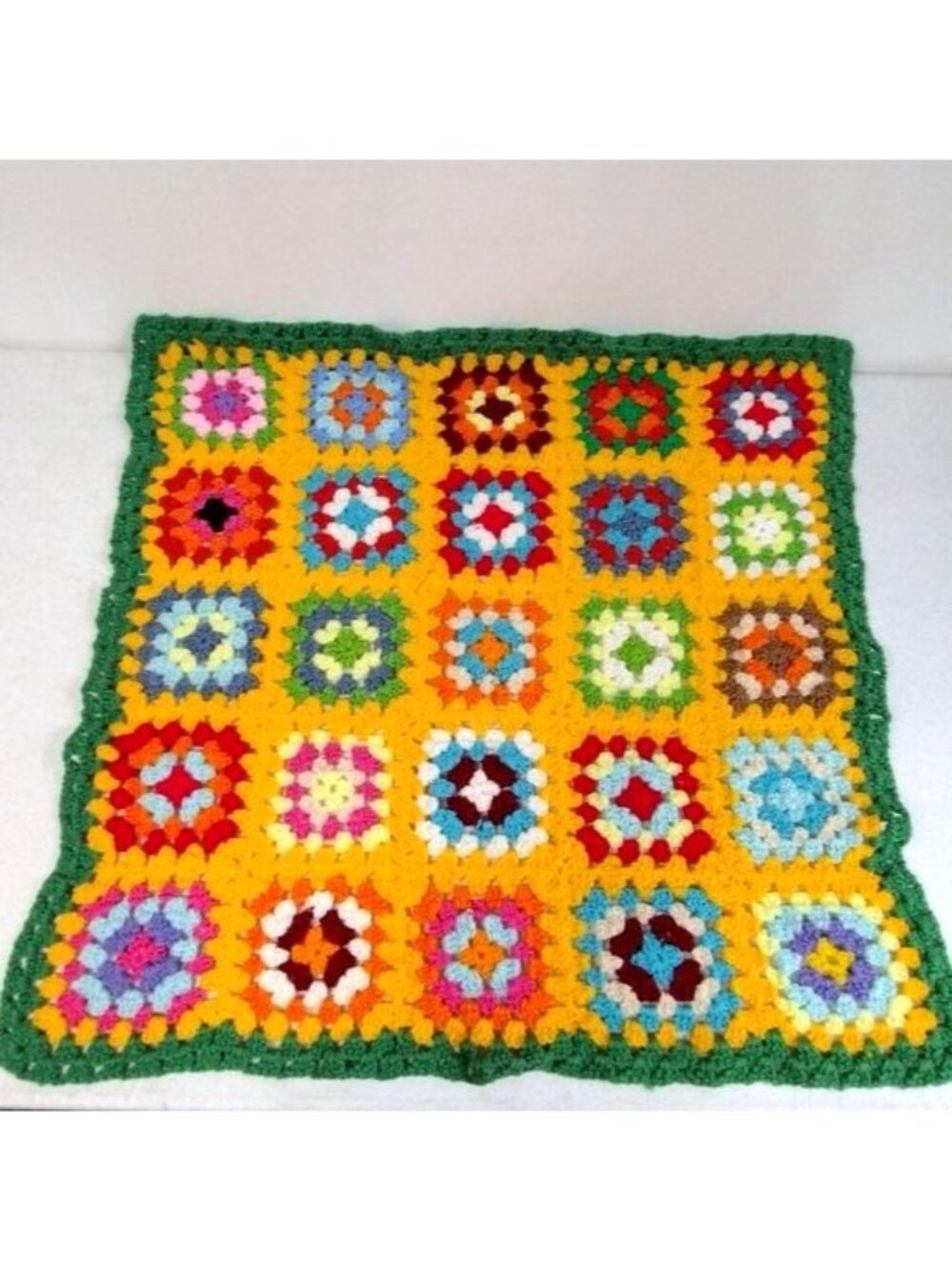 Afghan Multicolored Blanket Throw Crochet Granny Square Textured Homemade Chunky